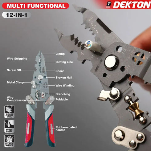 DEKTON MULTI FUNCTIONAL WIRE STRIPPING PLIERS 8". DT20150