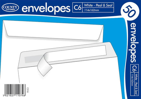 White Self Seal Envelopes - COUNTY C6, 50 Pack C515