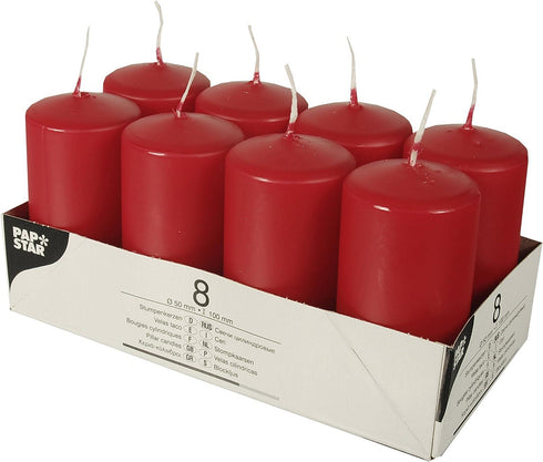 PACK OF 8 RED PILLAR CANDLES 50 X 100 MM. PS17987