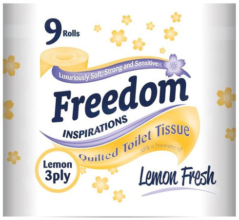 FREEDOM 3 PLY TOILET ROLLS LEMON PACK OF 5 X 9 ROLLS. F0905T3NLEN01 FRT39LE