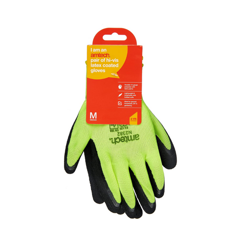 AMTECH HI-VIS LATEX COATED WORK GLOVES - LARGE (SIZE 9). AMN2381