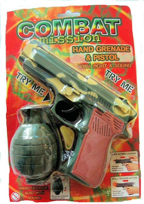 COMBAT MISSION HAND GRENADE & PISTOL WITH LIGHT & SOUND. TY3879