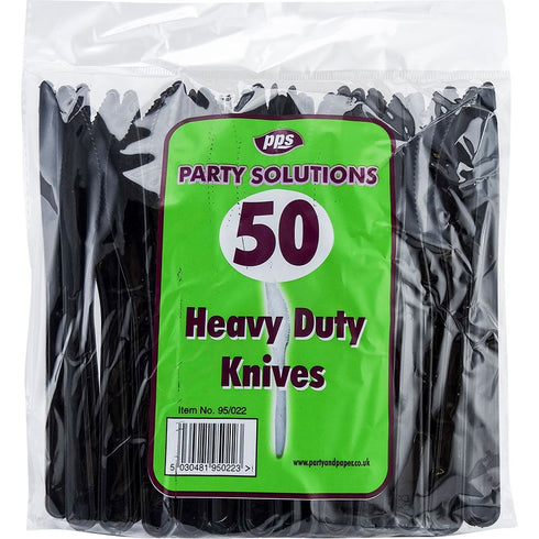 Heavy Duty Plastic Knives - Black, 50 Pack PPS95022