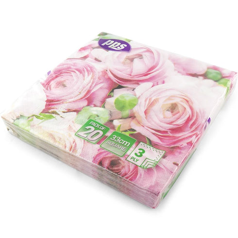 Pink Rose Napkins - PPS 3 Ply 33cm Elegant Tableware