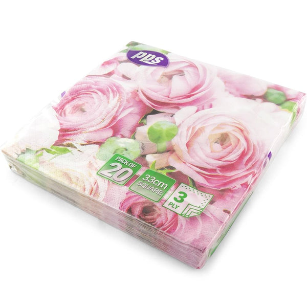 Pink Rose Napkins - PPS 3 Ply 33cm Elegant Tableware