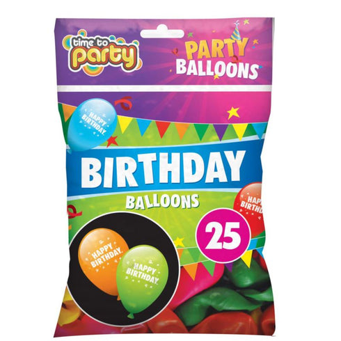 TIME TO PARTY HAPPY BIRTHDAY PARTY BALLOONS 25/PK. OL311360