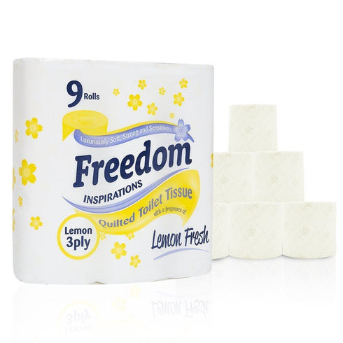 FREEDOM 3 PLY TOILET ROLLS LEMON PACK OF 5 X 9 ROLLS. F0905T3NLEN01 FRT39LE