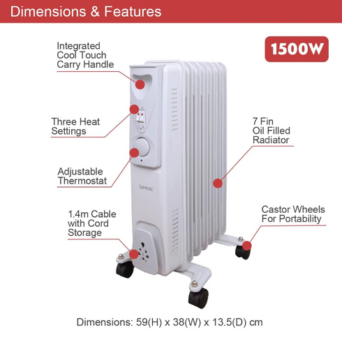 DAEWOO OIL FILLED PORTABLE RADIATOR / HEATER 1500W. HEA1130GE