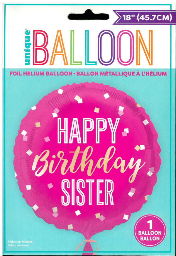 Sister Birthday Balloon - Unique Pink Foil Design 18" UNI85910