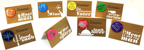 COME DINE WITH ME PLACE CARD GUEST BADGE SET. 16698