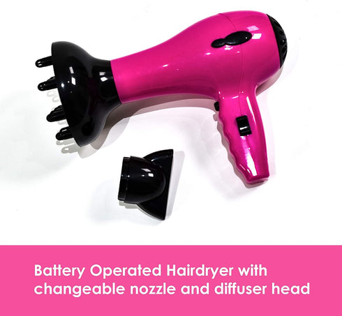 Toy Hair Styler Set - Battery Operated with Hairdryer, Mirror & Brush