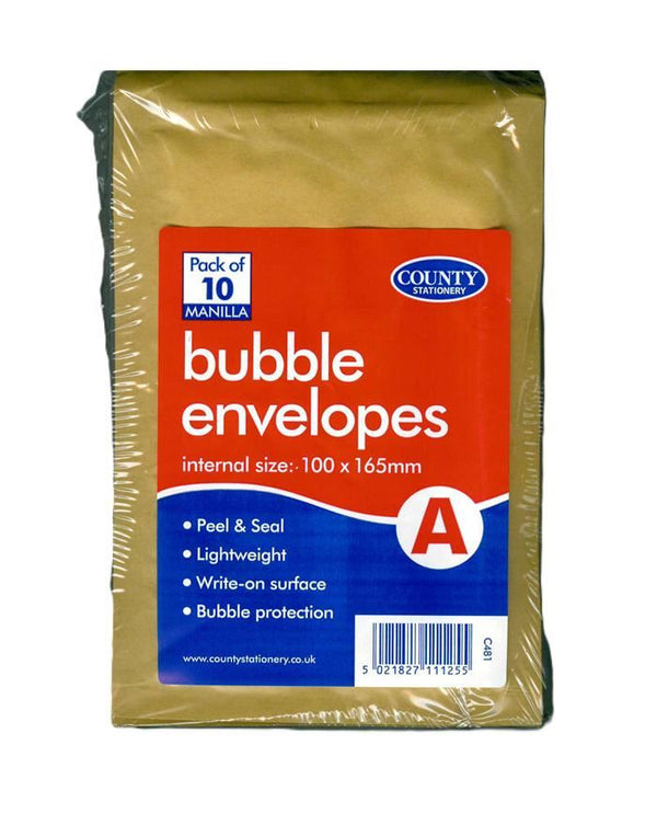 COUNTY GOLD BUBBLE ENVELOPES A 100MM X 165MM 10/PK. C481