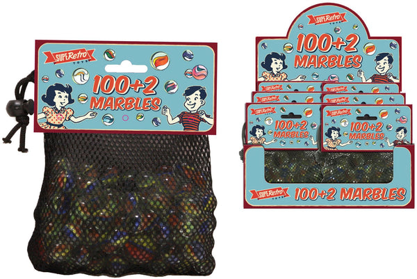 SUPER RETRO 100 + 2 MARBLES IN NET BAG. TY8836