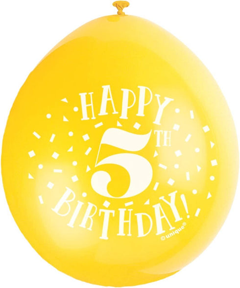 5th Birthday Balloons - Unique Party Happy Latex Multicolour Pack