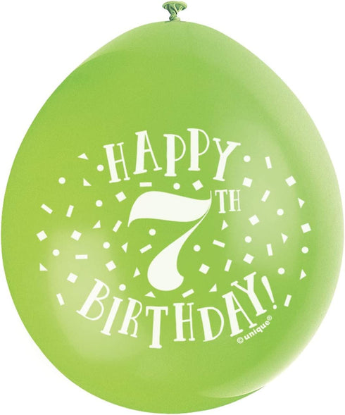 7th Birthday Balloons - Unique Party Happy Multicolour Pack