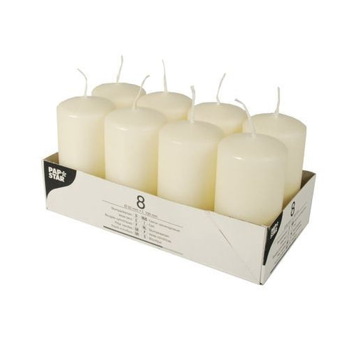 PACK OF 8 CREAM PILLAR CANDLES 50 X 100 MM. PS17981