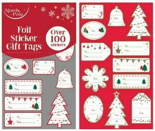 NORTH POLE 100 FOIL STICKER GIFT TAGS TRADITIONAL. X29658GTCC
