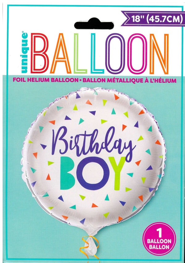 Birthday Boy Balloon - Unique Confetti Round Foil 18" UNI54019