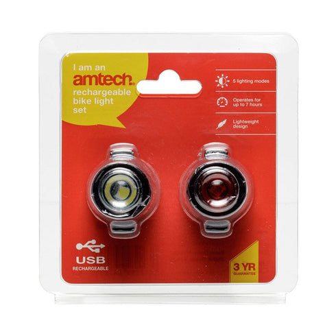 AMTECH RECHARGEABLE BIKE LIGHT SET. AMS1829