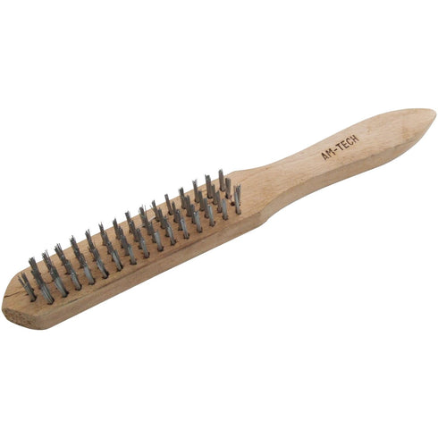 Wire Brush Wooden Handle - AMTECH S3400 4 Row Brush