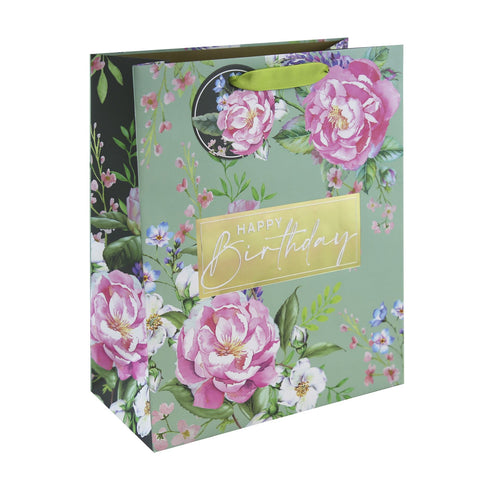 EUROWRAP FLORAL HAPPY BIRTHDAY LARGE GIFT BAG APX 27 X 33 X 14 CM. 35404-2C