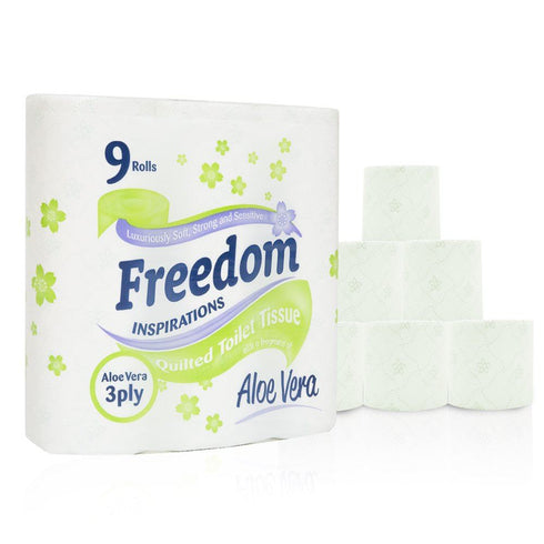 FREEDOM 3 PLY TOILET ROLLS ALOE VERA PACK OF 5 X 9 ROLLS. F0905T3GAVN01 FRT39AV