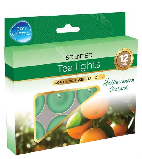 PAN AROMA SCENTED TEA LIGHTS CANDLE 12/PK - MEDITERRANEAN ORCHARD. PAN0688