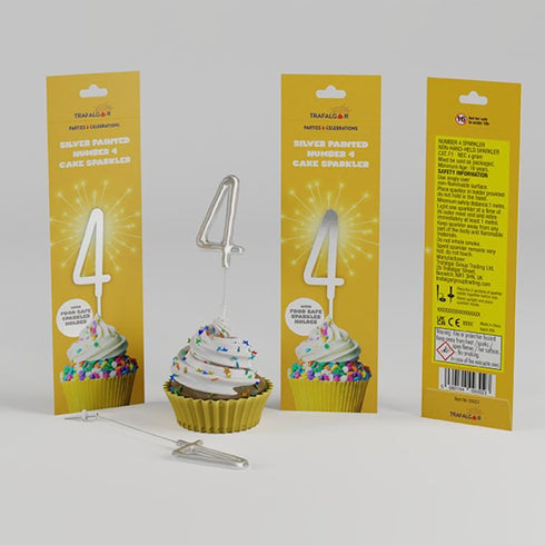 Cake Sparkler Number 4 - Trafalgar Silver Painted CR-93023