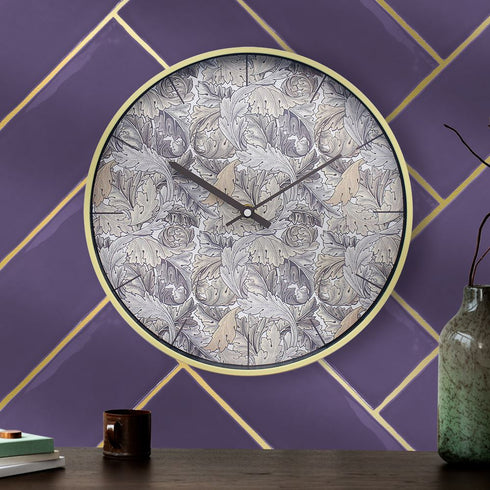 Floral Wall Clock - Acanthus Grey Round Analog | LP49245
