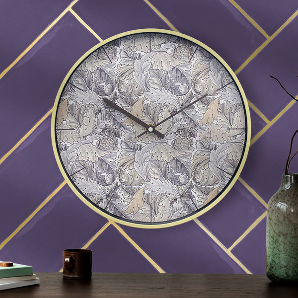 Floral Wall Clock - Acanthus Grey Round Analog | LP49245