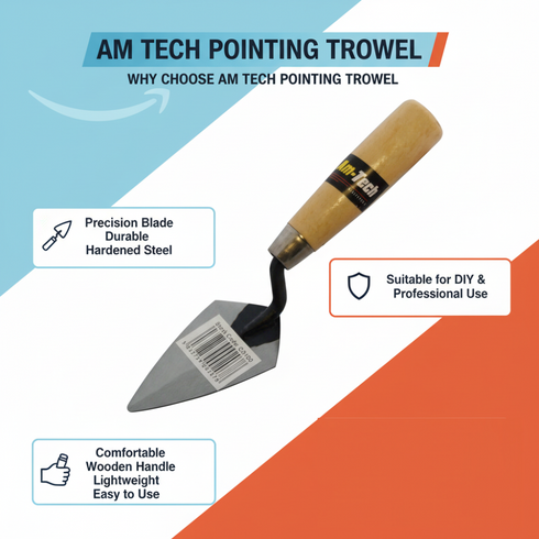 AM-TECH 4" POINTING TROWEL WITH WOODEN HANDLE. G0100
