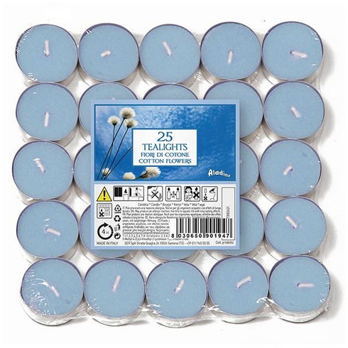 ALADINO COTTON FLOWERS TEALIGHT CANDLE 4HRS 25/PK. 022484D