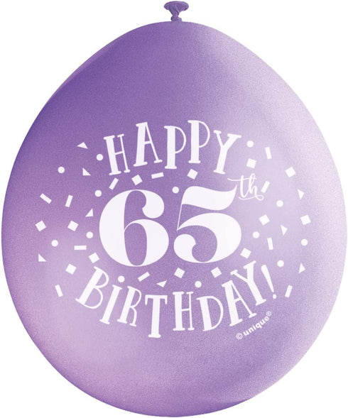 65th Birthday Balloons - Multicolour Latex Pack | UNI56053