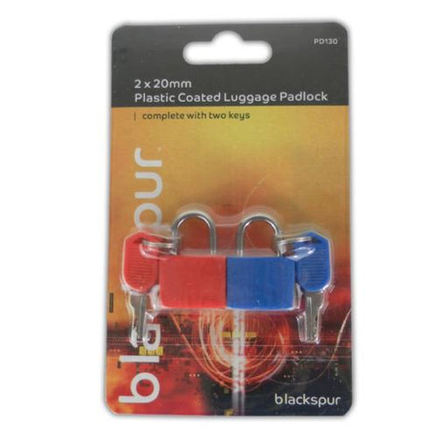 Luggage Padlock 20mm - BLACKSPUR Plastic Coated 2-Pack BBPD130