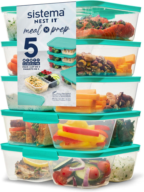 SISTEMA NEST IT MEAL PREP 3 COMPARTMENTS CONTAINERS 1900ML 5/PK. SIS59175