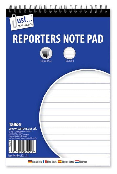 JUST STATIONERY REPORTER NOTEPAD 160 PAGES. TA3251