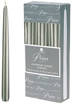 PRICES 10 INCH METALLIC SILVER DINNER CANDLES 10 PK WRAPPED. VW101030