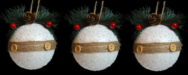 3 LUXURY RUSTIC 9.5 CM BAUBLES. 55121