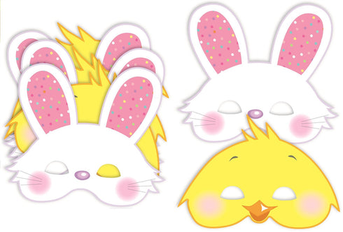 6 EASTER BUNNY CHICK MASK WITH RUBBER BANDS. EW19314