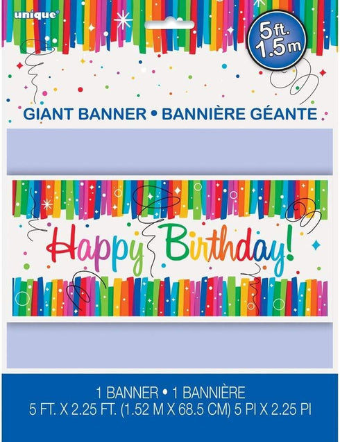 Happy Birthday Banner - Giant 5ft Rainbow Ribbons UNI49567