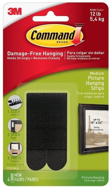 COMMAND PICTURE HANGING STRIPS MEDIUM BLACK 4 X 2 STRIP IN PACK. 4372-BL 17201BLK
