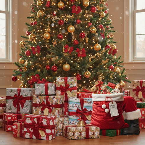 GIFTMAKER CHRISTMAS SANTA & FRIENDS CUTE GIFT WRAP ROLL 69CM X 4M. XAPGW106