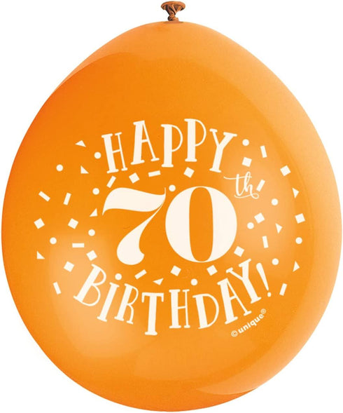 70th Birthday Balloons - Unique Party Multicolour Pack of 10