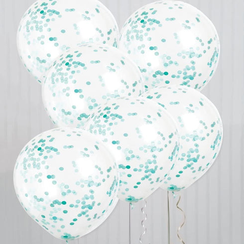 Teal Confetti Balloons - UNIQUE PARTY 12 Inch 6 Pack UNI58108