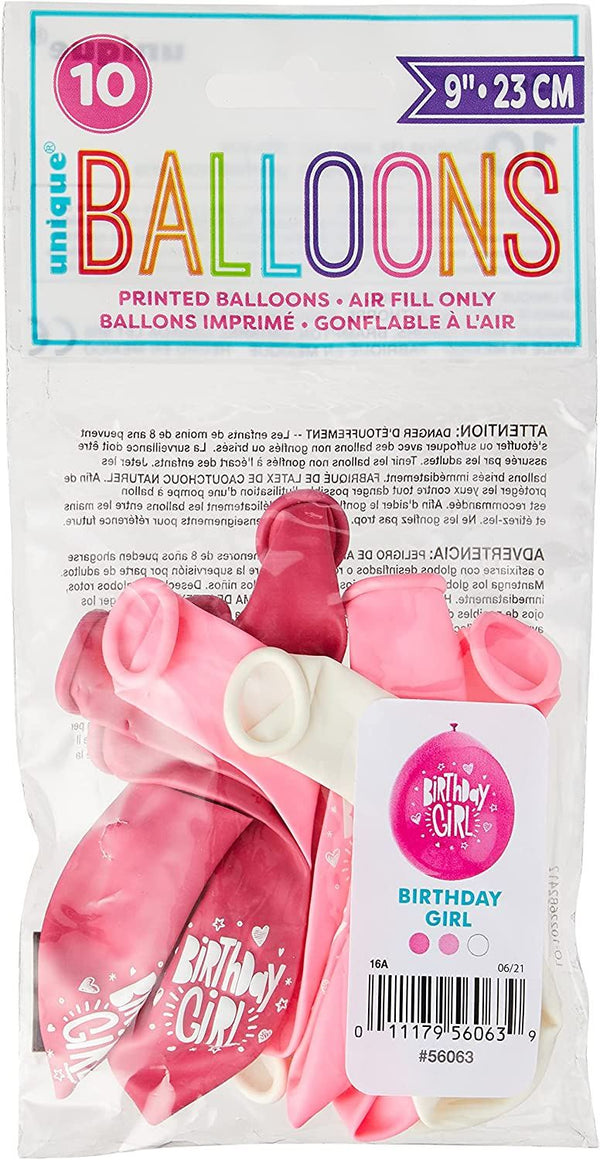 Birthday Girl Balloons - Pink & White Latex 10 Pack | UNI56063