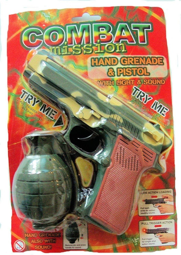 COMBAT MISSION HAND GRENADE & PISTOL WITH LIGHT & SOUND. TY3879