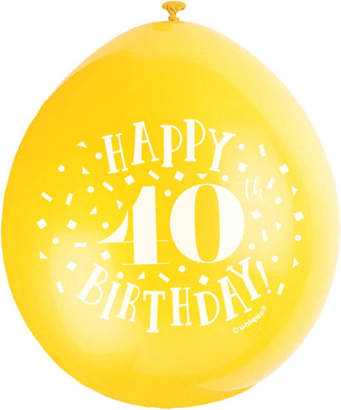 40th Birthday Balloons - Multicolour Latex Pack | UNI56050