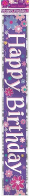 UNIQUE PARTY HAPPY BIRTHDAY FLORAL PARTY BANNER - PURPLE BLOSSOMS . UNI40288LF