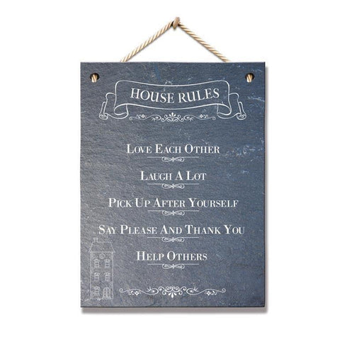 Slate House Rules Plaque 20x15cm - Home Collection PSLT