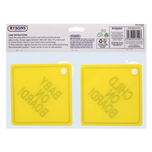 2X CAR SAFETY SIGNS BABY CHILD ON BOARD SUCTION CUP. RY3109